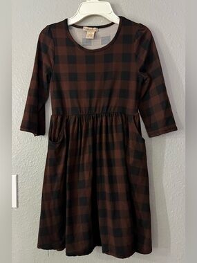Emma & Sam Dark Brown and Black Plaid Kids Dress